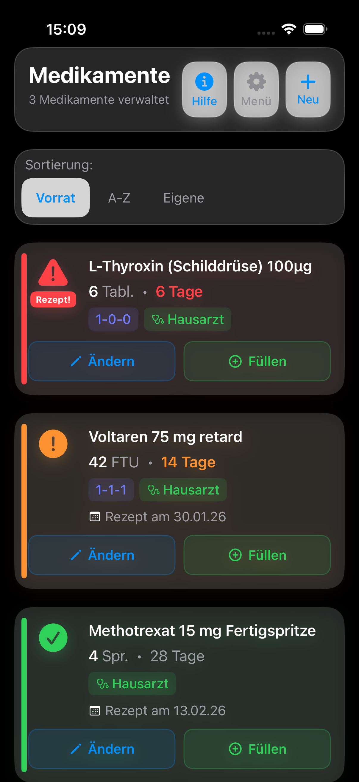 MediVorrat App Screenshot Dark