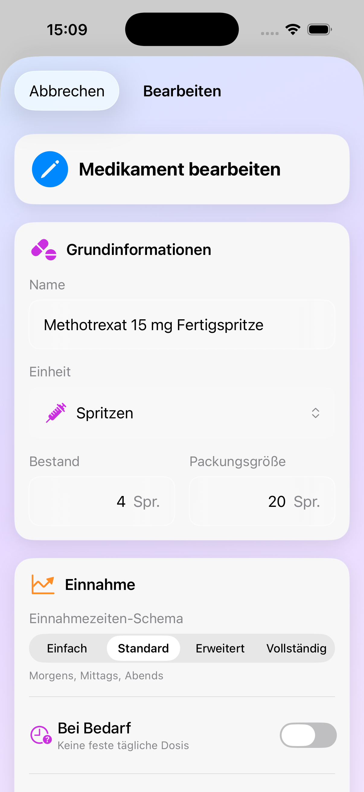 MediVorrat Medikament bearbeiten