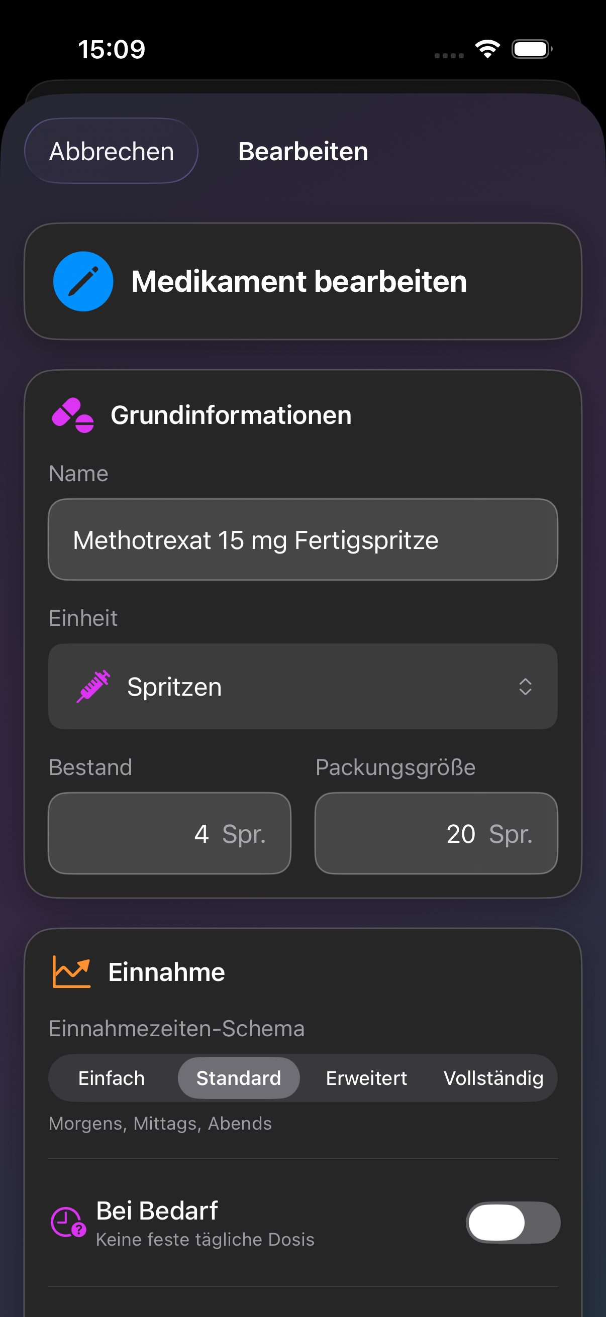 MediVorrat Medikament bearbeiten Dark