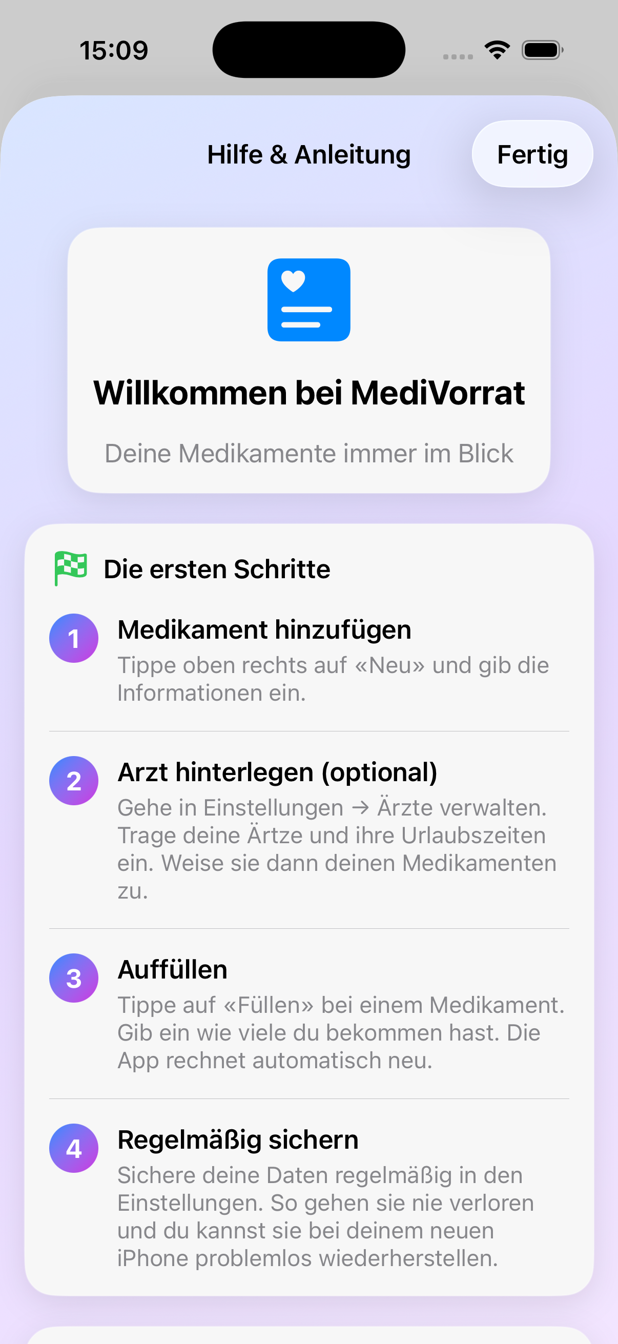 MediVorrat Hilfe und Anleitung