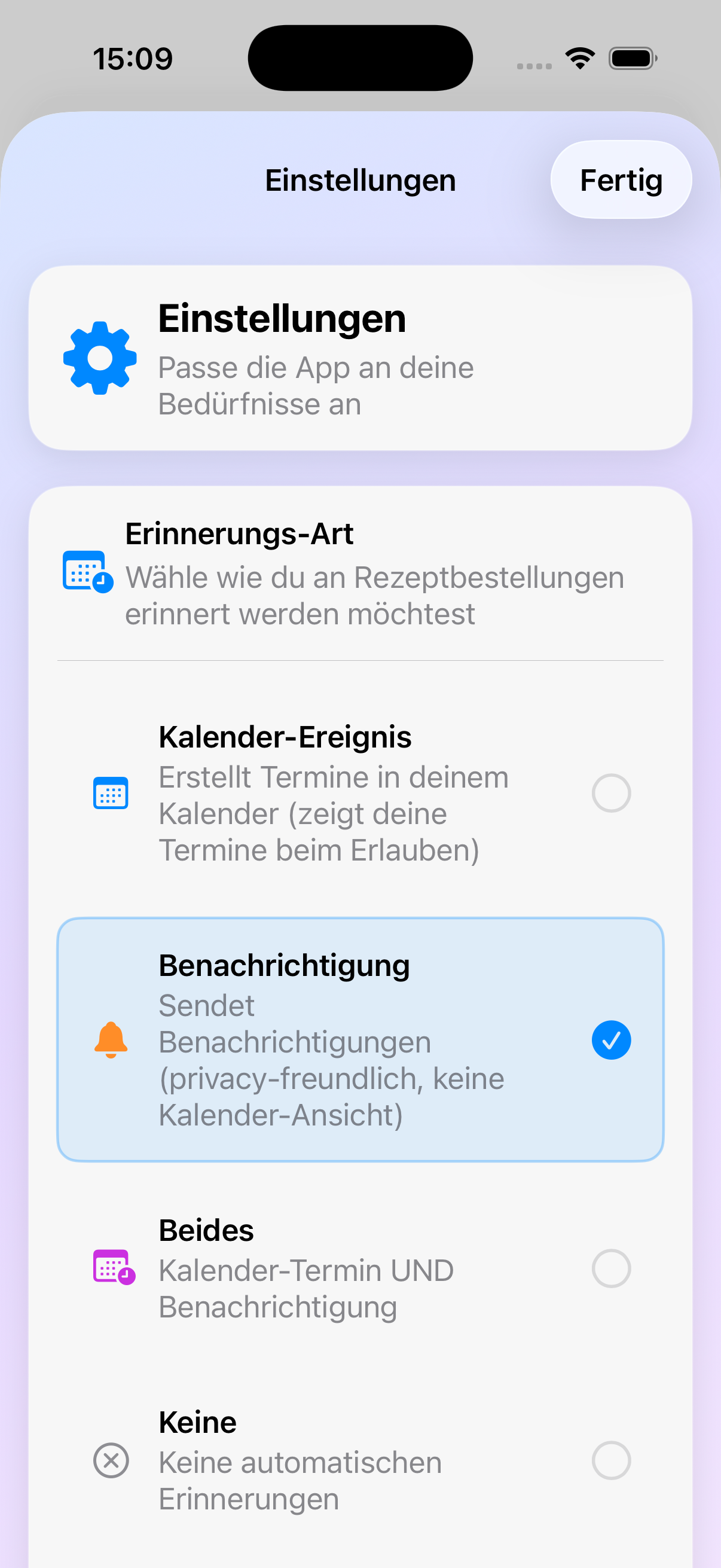 MediVorrat Einstellungen